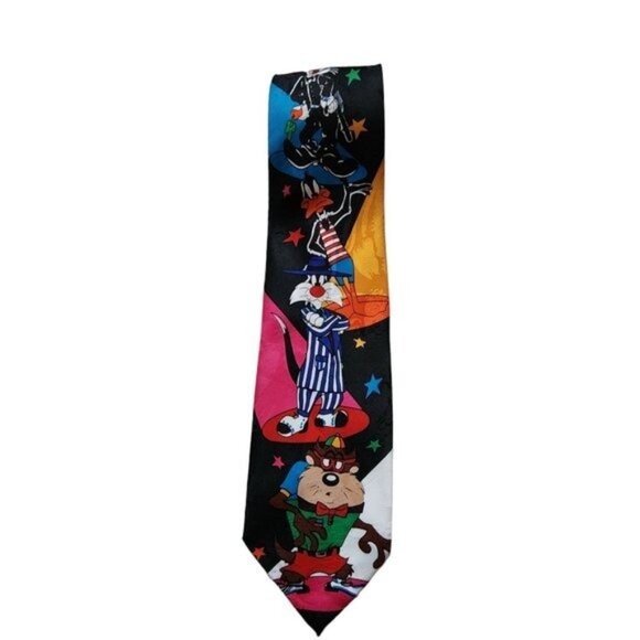 Vintage 1997 Warner Bros. Looney Tunes Mania Taz Daffy Duck Bugs Pattern Tie - Picture 7 of 9